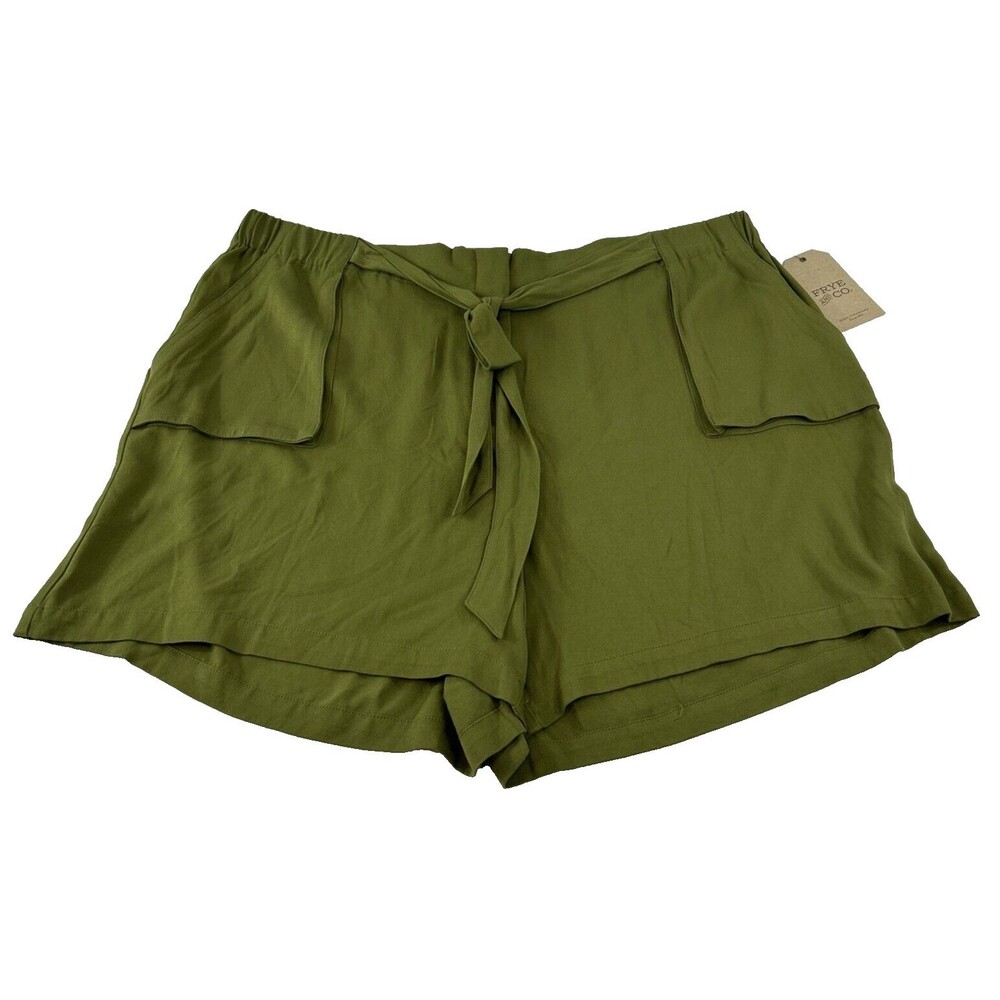 Frye & Co. 2X Green Chinos Shorts Tie Belt Relax Fit Stretch Preppy Festival NWT